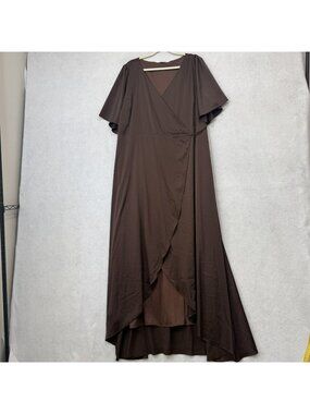Baltic Born Dress Womens 3XL Brown Wrap Flutter Sleeve Hi Low Maxi Lined Formal